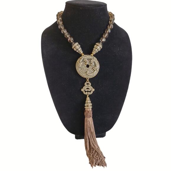 HEIDI DAUS Necklace Smokey Quartz Dragon Pendant Swarovski Crystals Statement Pc - Picture 1 of 13